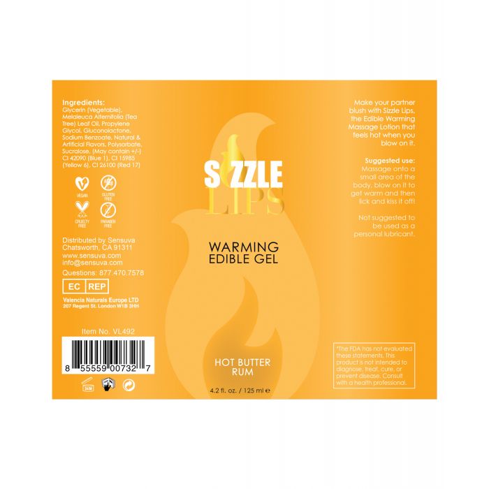 Sizzle Lips Żel rozgrzewający - butelka 4.2 oz Butter Rum