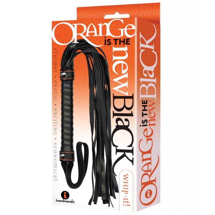 The 9's Orange Is The New Black Whip It Flogger With Leather Like Strands And Orange Stitching