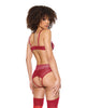 Cargue la imagen en el visor de la galería, Metallic Stretch Lace Underwire Bra w/Crotchless Garter Panty - Red MD
