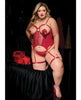 Load image into Gallery viewer, Metallic Stretch Scallop Lace and Mesh Bustier w/Thong - Red 1X/2X
