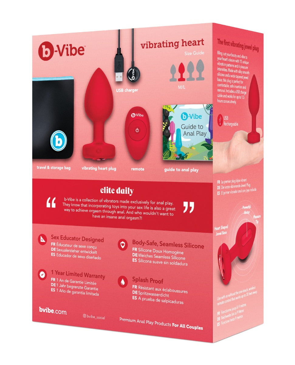 b-Vibe Vibrerende Hjerte Plug M/L - Rød