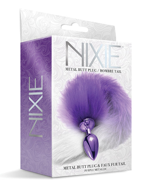 Nixie Metal Butt Plug With Faux Fur Tail Purple Metallic