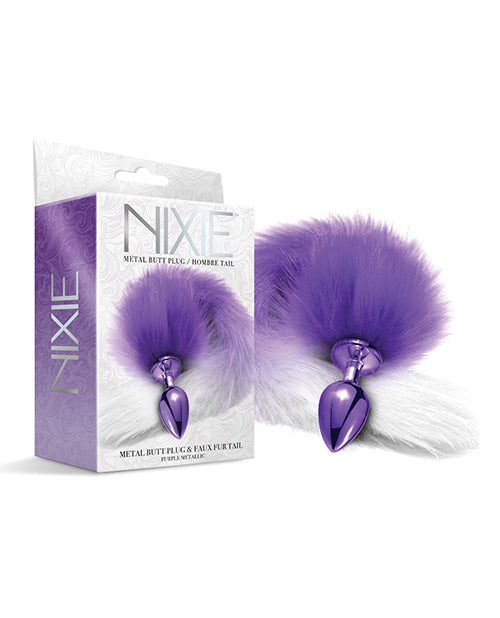Nixie Metal Butt Plug With Faux Fur Tail Purple Metallic