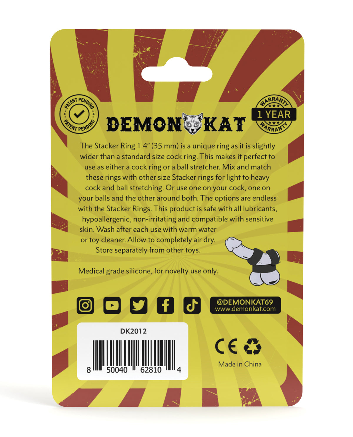 Anneau empilable Demon Kat 1,4 pouces noir pour anneau pénien et étireur de testicules utilisation premium taille réglable