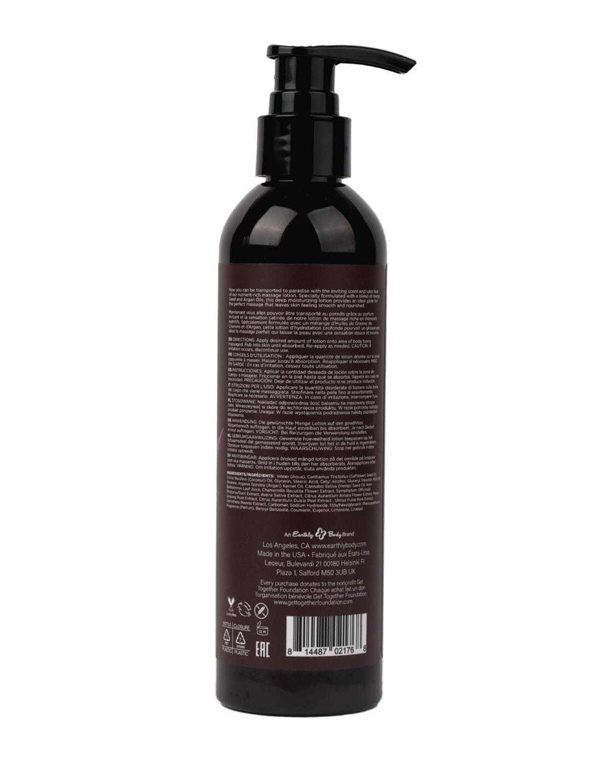 Earthly Body Hemp Seed Massage Lotion - 8 oz Lavender