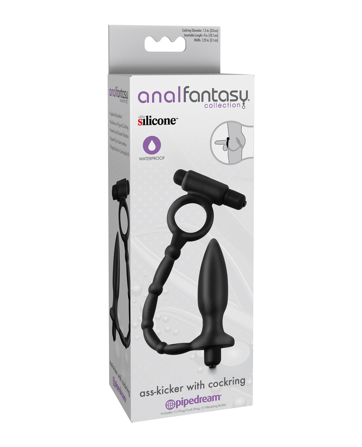 Colección de Fantasía Anal Ass Kicker con Anillo para el Pene - Negro