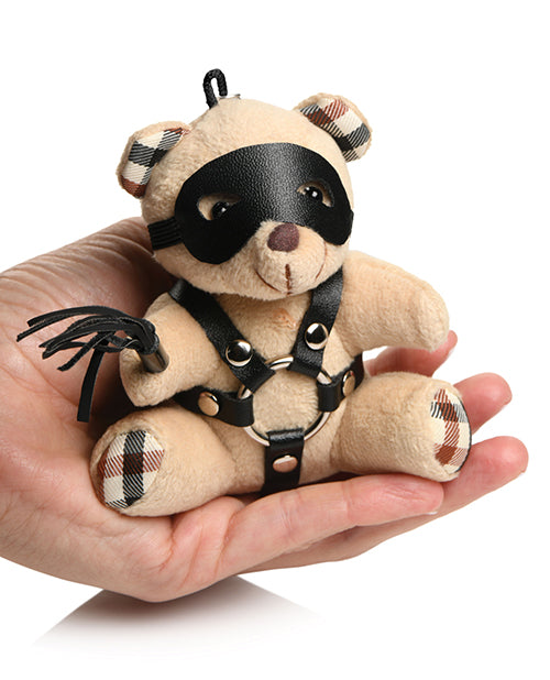 Master Series BDSM Teddy Bear Keychain With Faux Leather Harness And Mini Flogger O Rings Eye Mask