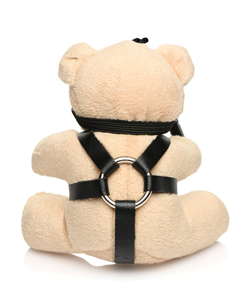Master Series BDSM Teddy Bear Keychain With Faux Leather Harness And Mini Flogger O Rings Eye Mask