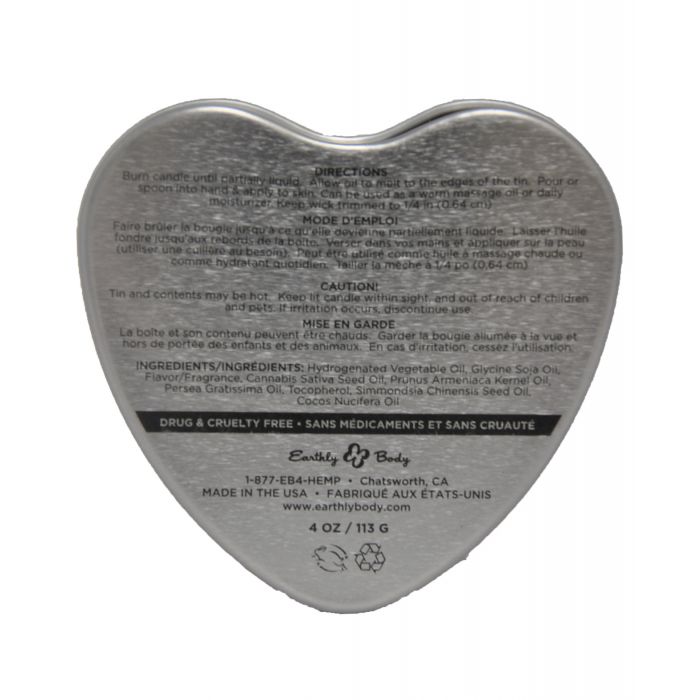 Vela Comestível de Cânhamo Suntouched Earthly Body - Lata em Forma de Coração de 4,7 oz Sabor Melancia
