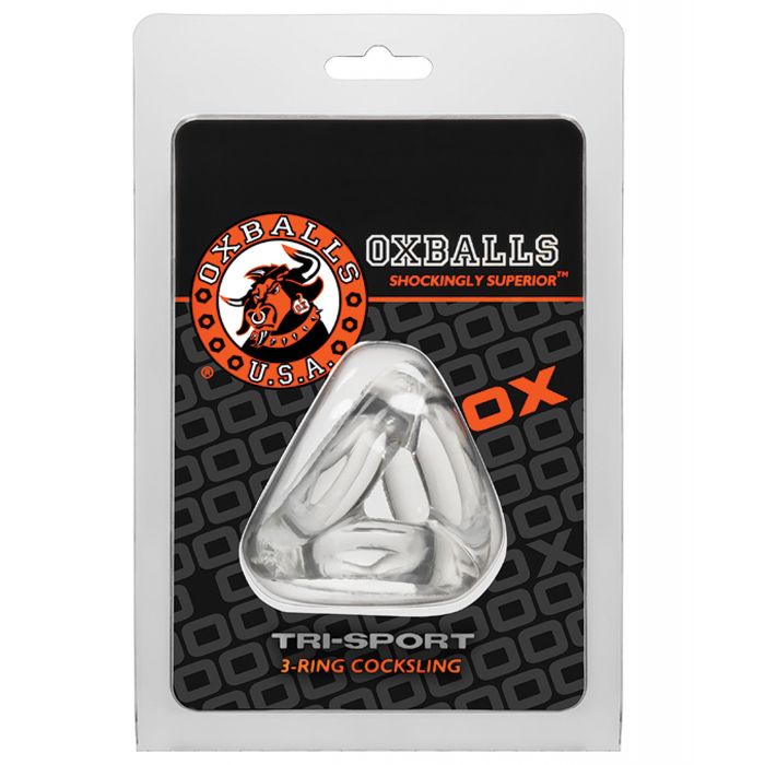 Oxballs Atomic Jock Tri Sport 3 Ring Sling Cockring - Clear