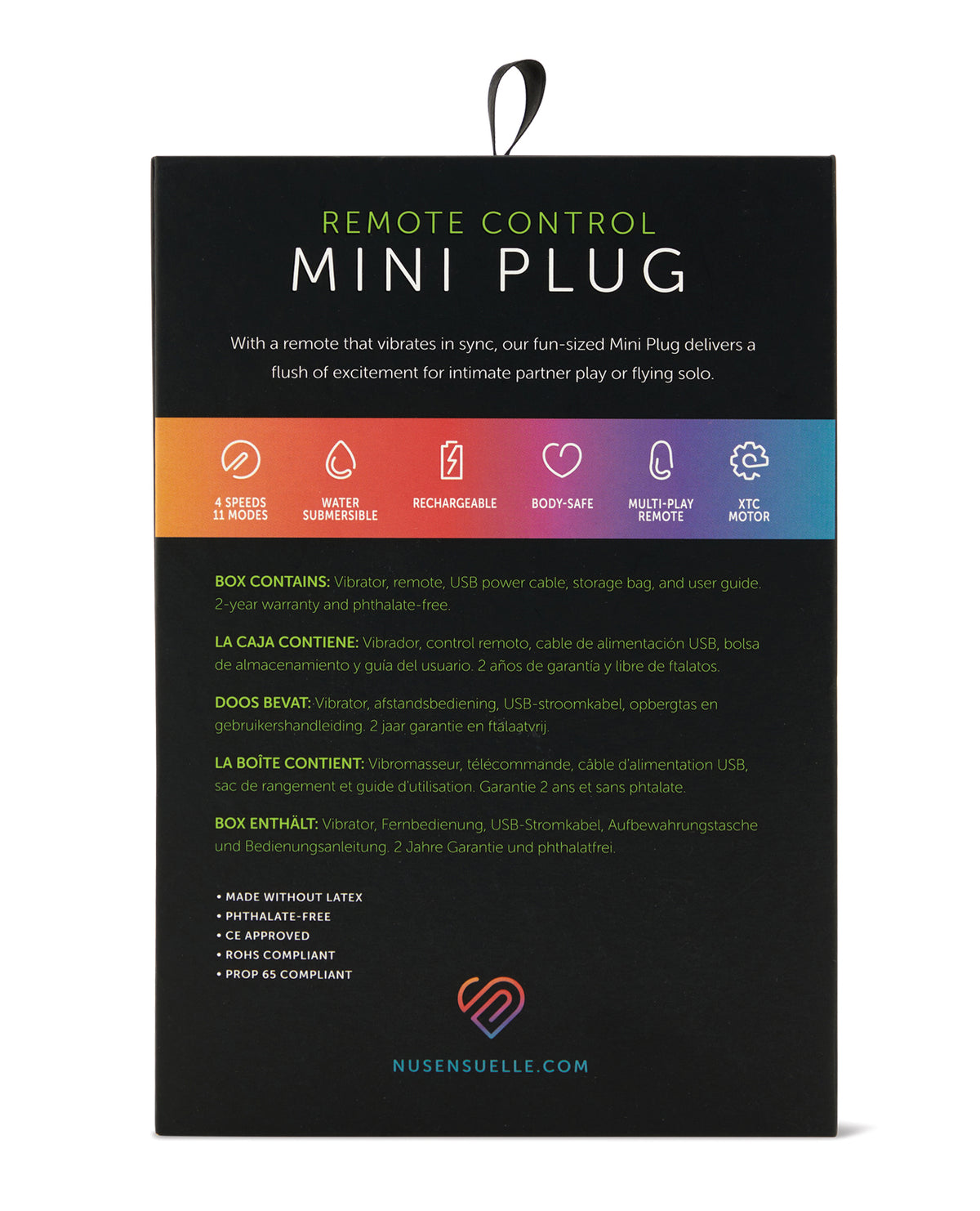 Nu Sensuelle Remote Control Rechargeable Mini Plug - Black