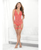 Afbeelding laden in Galerijviewer, Neon Wide Strap Open Cup Bustier &amp; Crotchless Thong Neon Coral MD
