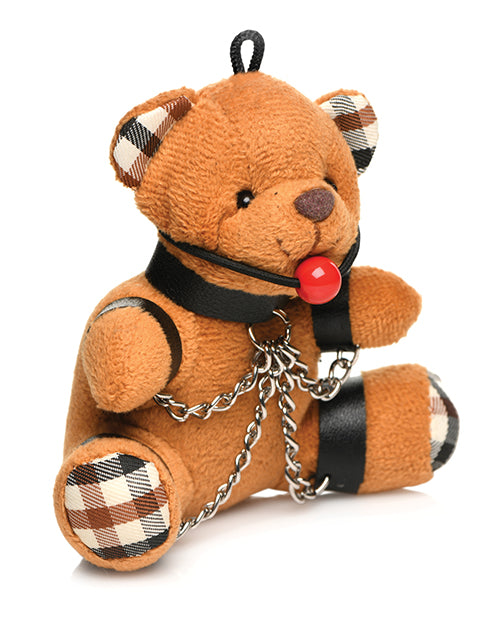 Chaveiro de Urso de Pelúcia Amordaçado da Série Master com Coleira e Algemas para Presente Engraçado e Decoração Kink