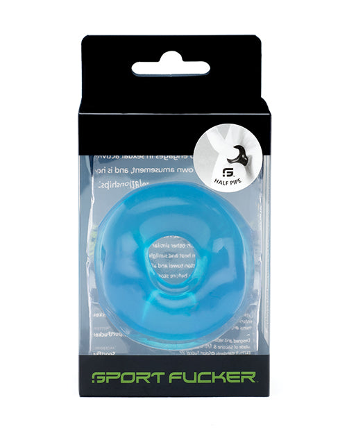 Inel pentru penis Sport Fucker Half Pipe Ice Blue pentru purtare toată ziua, cu bază lată pentru confort