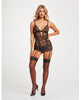 Indlæs billede i gallerifremviser, Lace &amp; Mesh Triangle Cup Chemise w/Garters &amp; Thong Black XL
