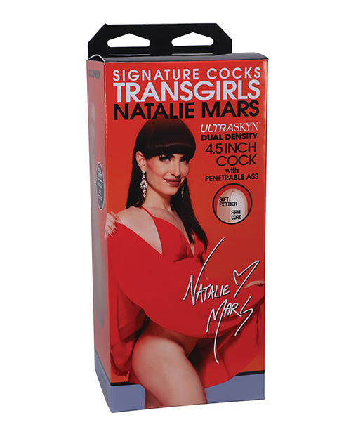 Natalie Mars Semnătură Trans Fete Penis cu Fund Penetrabil Jucărie Ultraskyn cu Acțiune Duală pentru Top sau Bottom