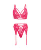 Load image into Gallery viewer, Aphrodite Lace Keyhole Bralette w/Garters &amp; G-String - Raspberry L/XL
