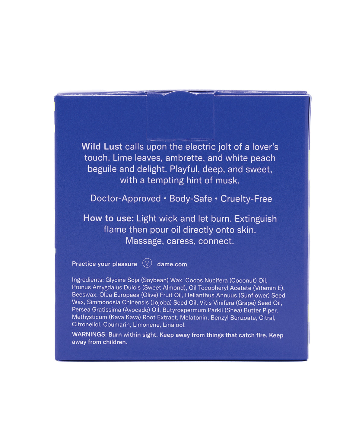 Dame Massage Oil Candle Wild Lust Lime Leaves White Peach