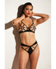 Load image into Gallery viewer, FETISH Dominant Open Cup Caged Bra w/Grommet Tape Strapping &amp; Panty Black SM
