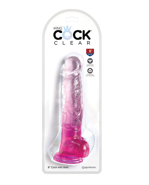 King Cock Pênis Transparente 8" com Testículos - Rosa