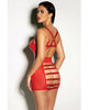 Cargue la imagen en el visor de la galería, FETISH Bondage Open Shelf Cup Vinyl &amp; Mesh Babydoll w/Cage Back Red XL
