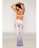 Load image into Gallery viewer, Deep Plunge Halter Seamless Bodystocking Gown w/Lace and Fishnet - White/Lavender O/S
