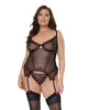 Cargue la imagen en el visor de la galería, Mesh Underwire Garterbelt Bustier w/G-String Black 1X/2X
