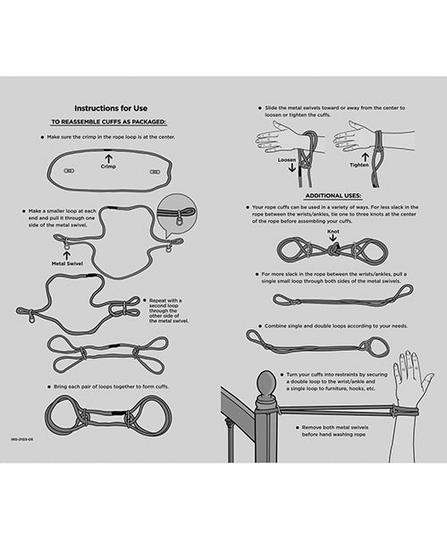 Merci Hogtie - Bind & Tie Wrist or Ankle Cuffs - 6 mm Hemp - Black