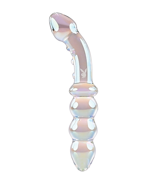 Playboy Pleasure Jewels Double Glass Dildo w/Anal Beads  - Clear