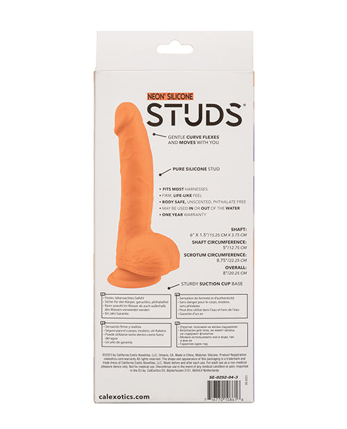 Silicone Studs Neon 6" Dildo - Orange