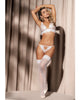 Cargue la imagen en el visor de la galería, Floral Lace &amp; Mesh Top, Garter Belt &amp; Peek a Boo Panty White LG

