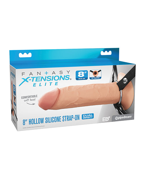 Fantasy X-Tensions Elite 8" silikon ihålig strap-on med sele - ljus