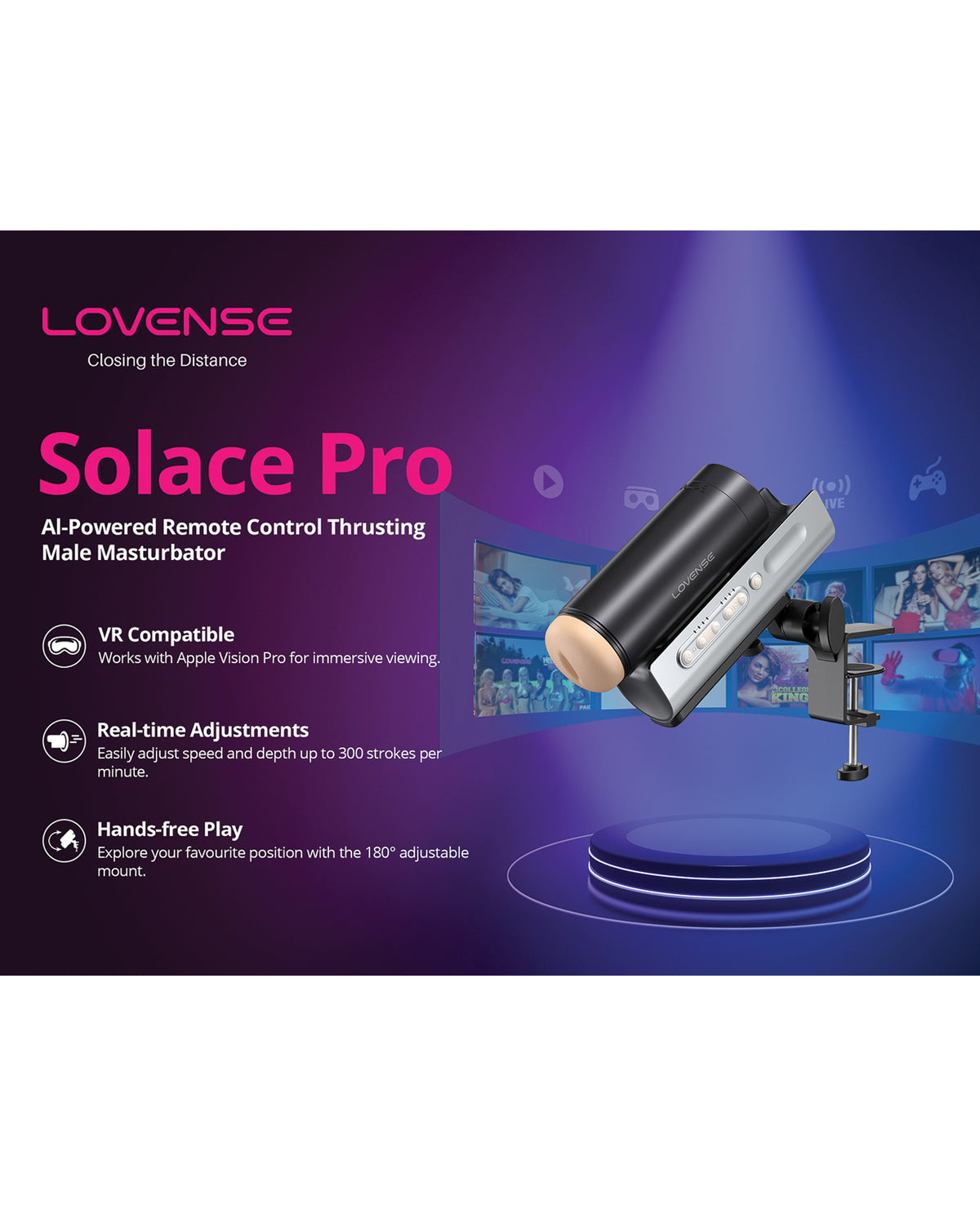 Masturbateur à poussée Lovense Solace Pro - Noir