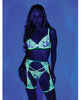 Afbeelding laden in Galerijviewer, Embroidered Floral Lace Bra w/Thong &amp; Chaps Blacklight Reactive 3 pc Set - Yellow MD
