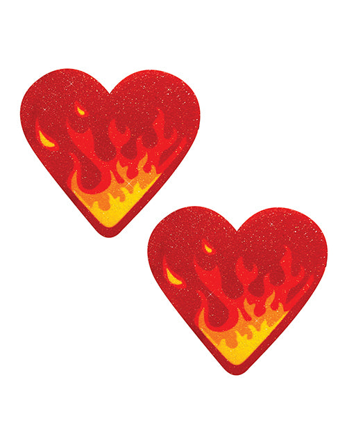 Neva Nude Glitter Flaming Heart Pasties - Red/Orange O/S