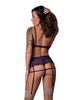 Charger l'image dans la visionneuse de la galerie, Leather &amp; Lace Stretch Mesh and Lace Bralette w/Garter &amp; Thong 3 pc Set - Plum S/M
