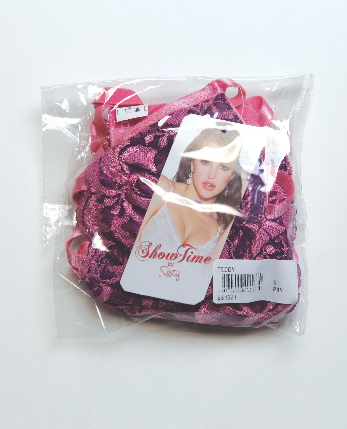 Strappy Floral Lace Teddy - Pink LG