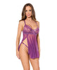Załaduj obraz do przeglądarki galerii, Metallic Stretch Lace &amp; Mesh Babydoll w/Thong - Purple SM
