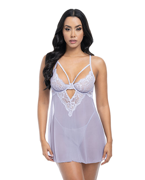 Elsie Lace & Mesh Underwire Babydoll w/G-String 2 pc Set - Brunnera Blue L/XL