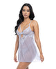 Lataa kuva gallerian katseluohjelmaan, Elsie Lace &amp; Mesh Underwire Babydoll w/G-String 2 pc Set - Brunnera Blue L/XL
