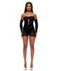 Load image into Gallery viewer, Cross Your Mind Romper Bodystocking w/Rhinestone Details &amp; Gloves 2 pc Set - Black QN
