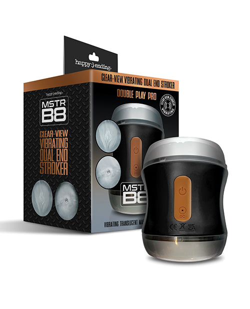 MSTR B8 Double Play Pro Vibrating Clear View Dual End Stroker With Two Caps