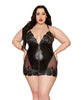 Cargue la imagen en el visor de la galería, Embroidered Stretch Faux Leather and Mesh Chemise - Black 1X
