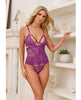 Carica l'immagine nel visualizzatore Galleria, Metallic Stretch Lace &amp; Mesh Teddy w/Detachable Panty - Purple MD
