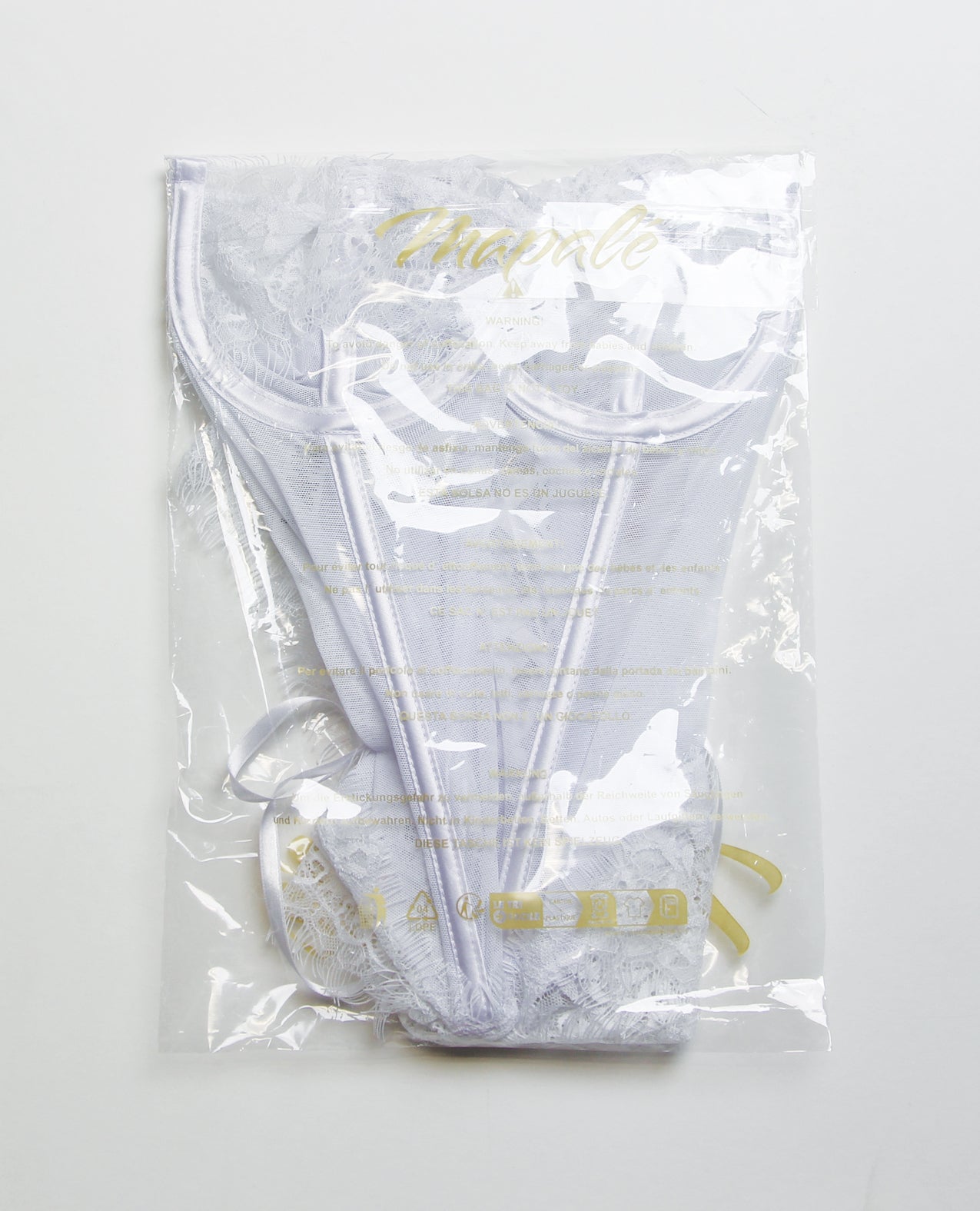 Strapless Lace-Up Bustier w/G-String & Leg Garters 4 pc Set - White L/XL