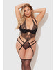 Load image into Gallery viewer, Eden Embroidered Lace And Mesh Teddy With Garters Black 3X 4X
