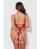 Load image into Gallery viewer, Eden Embroidered Lace And Mesh Teddy With Garters Dark Red Large
