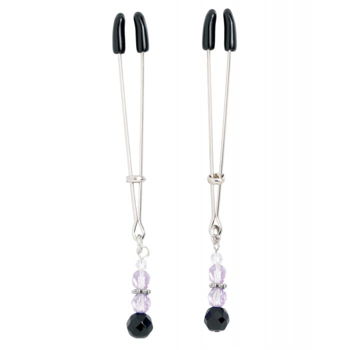 Spartacus Adjustable Tweezer Nipple Clamps w/Purple Beads