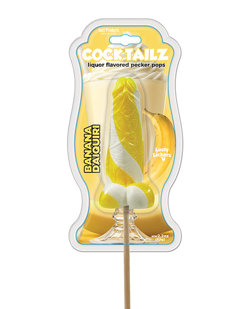 Cock Tailz Liquor Flavored Pecker Pops Banana Daiquiri Yellow White Stripe