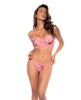 Load image into Gallery viewer, Lace Trimmed Floral Printed Mesh Bralette w/Thong 2 pc Set - Pink L/XL
